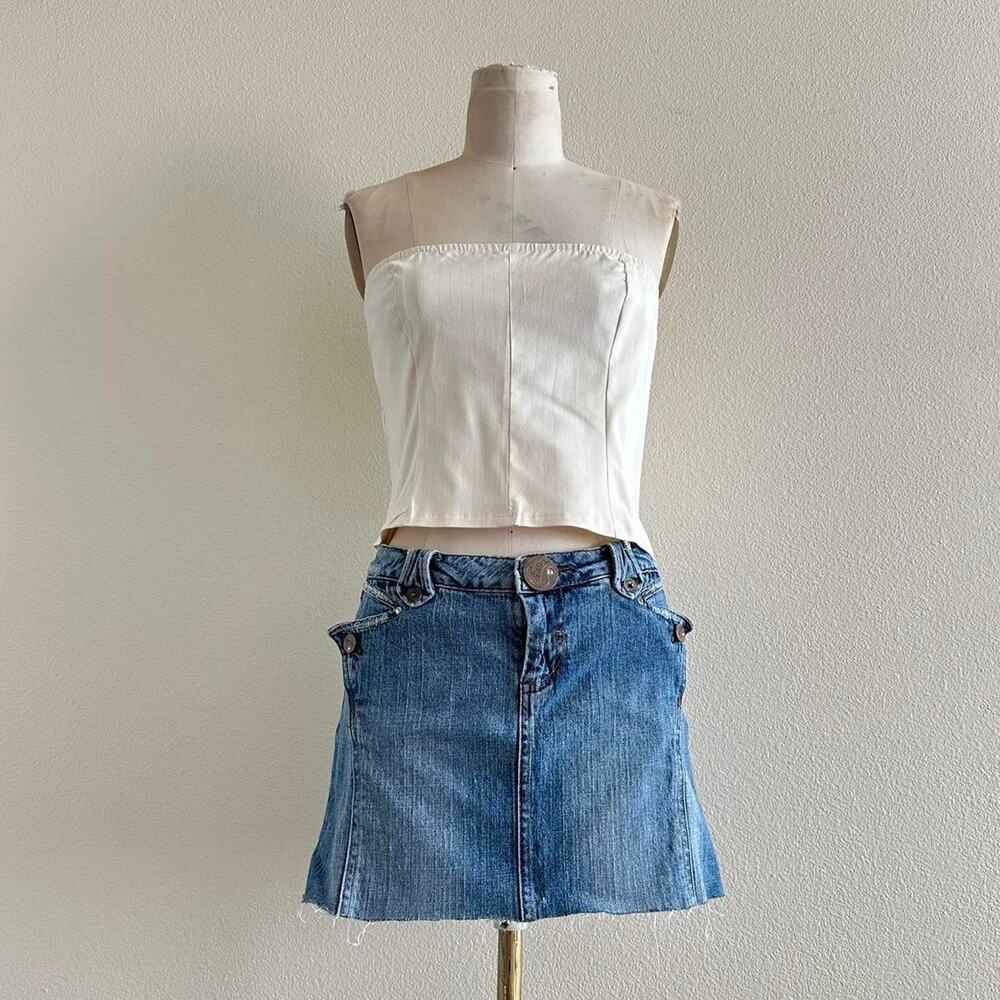 handmade linen blend white pin stripe corset style strapless top